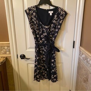 Blue Floral Business Casual Dress w/ Tie Bow
